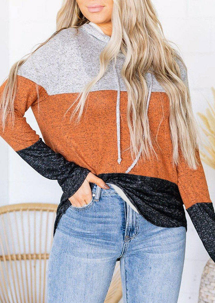 

Hoodies Color Block Drawstring Hoodie in Multicolor. Size