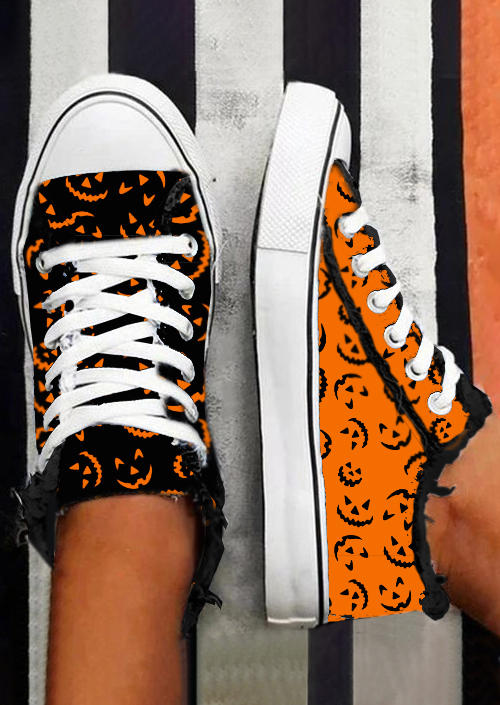 

Sneakers Pumpkin Face Lace Up Flat Sneakers in Multicolor. Size: ,40