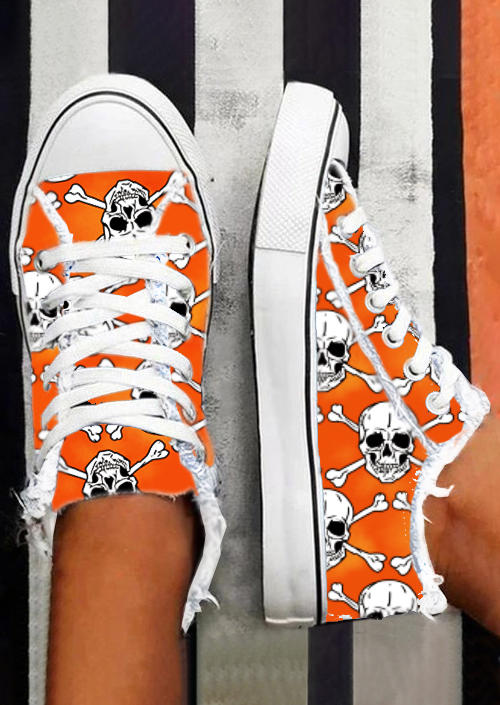 

Sneakers Halloween Skeleton Lace Up Flat Sneakers in Orange. Size