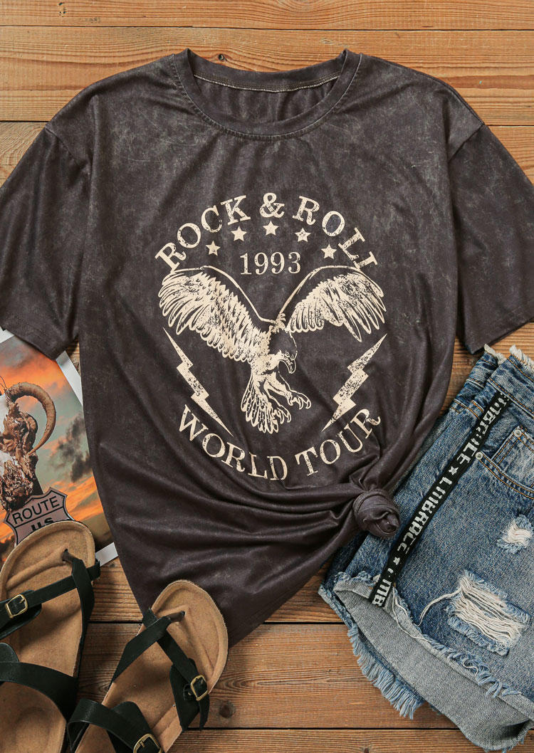 T-shirts Tees Rock & Roll World Tour Eagle O-Neck T-Shirt Tee - Dark Grey in Gray. Size: L,M