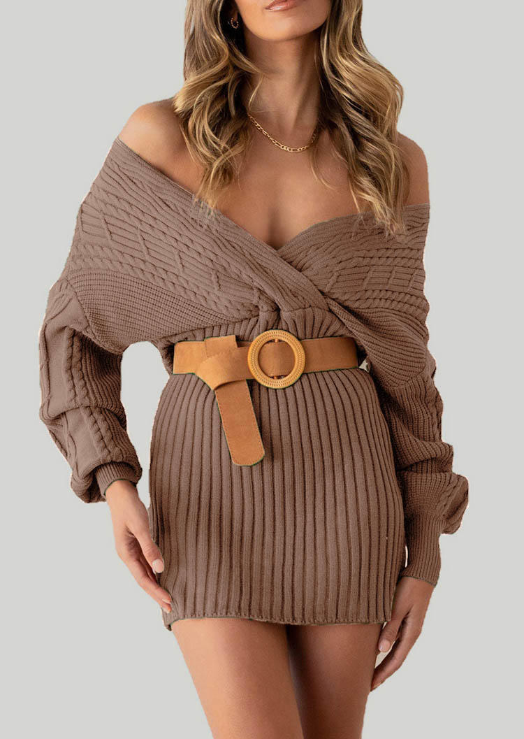 Crochet Wrap Sweater Mini Dress without Belt