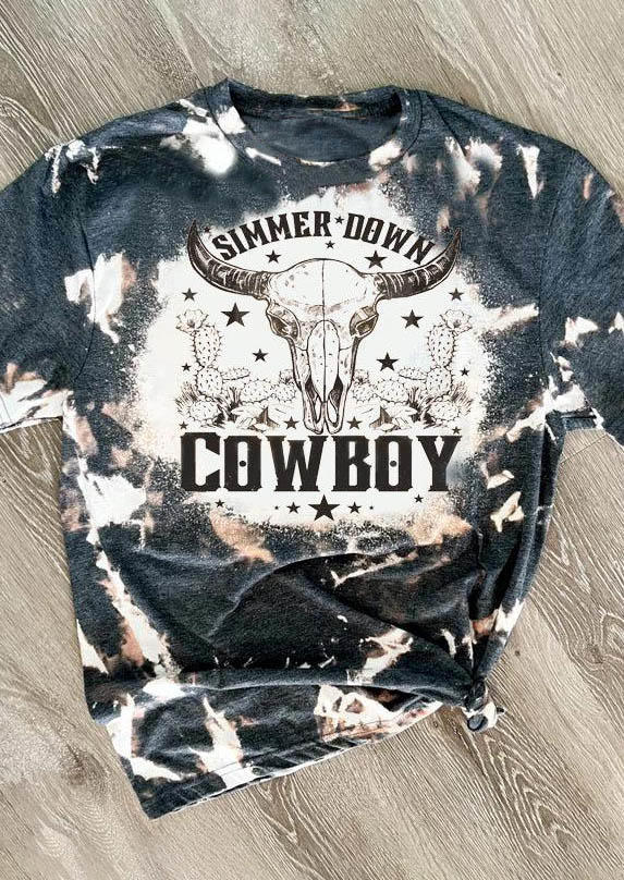 T-shirts Tees Simmer Down Cowboy Skull Steer T-Shirt Tee - Dark Grey in Gray. Size: L,M,S,XL