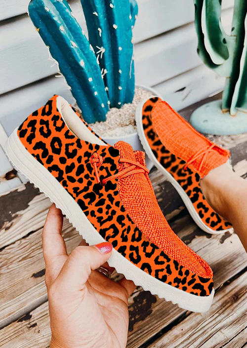 Leopard Slip On Flat Sneakers - Orange
