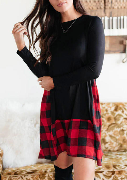 

Mini Dresses Buffalo Plaid Long Sleeve O-Neck Mini Dress in Multicolor. Size: L,M,,XL