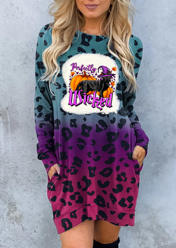 

Mini Dresses Halloween Perfectly Wicked Leopard Gradient Pocket Mini Dress in Multicolor. Size: L,M,,XL