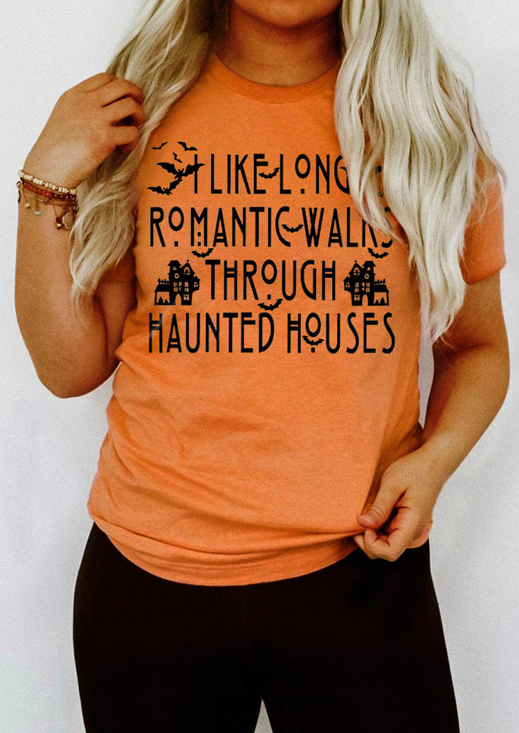 Halloween I Like Long Romantic Walks Through Haunted Houses T-Shirt Tee - Orange