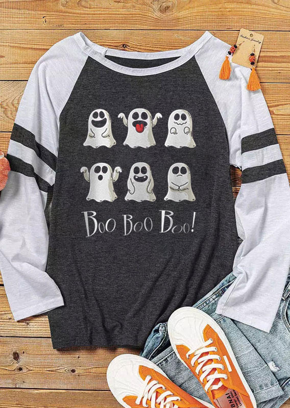 

T-shirts Tees Halloween Boo Ghost Long Sleeve T-Shirt Tee in Gray. Size: L,M,,XL