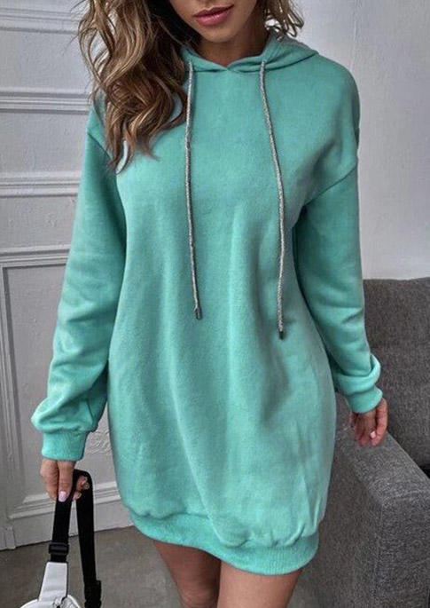 

Mini Dresses Drawstring Long Sleeve Hooded Mini Dress in Green. Size