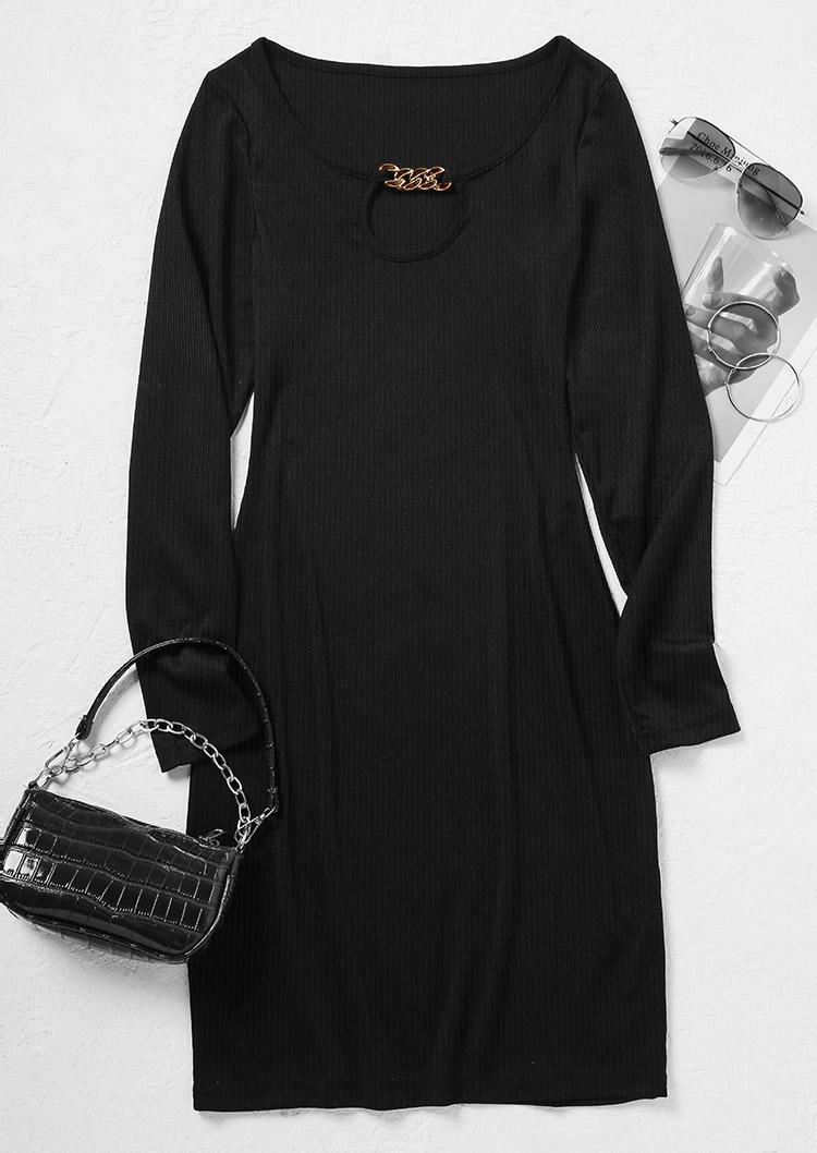 Mini Dresses Hollow Out Metal Chain Bodycon Dress in Black. Size: L,M,S,XL