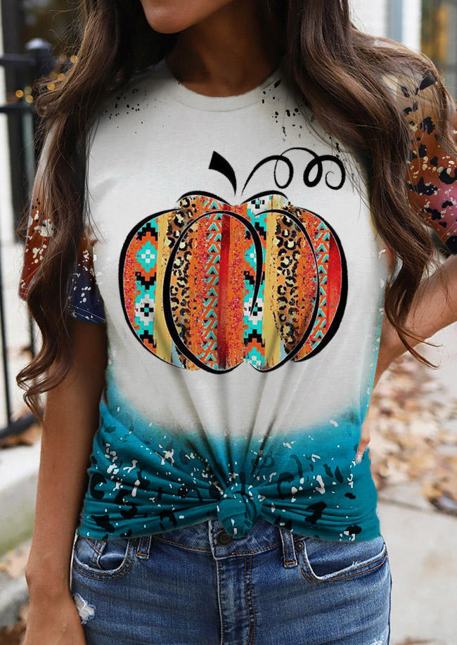 Pumpkin Aztec Geometric Leopard Bleached T-Shirt Tee