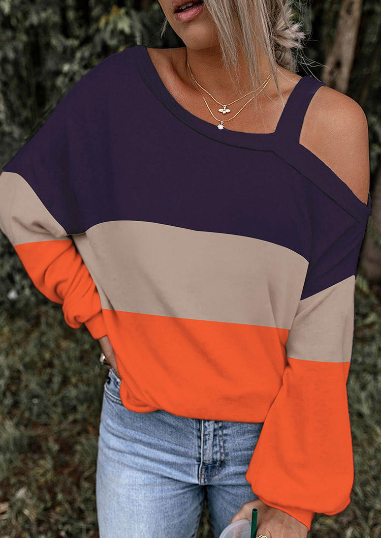 Color Block One�0�2Sided�0�2Cold�0�2Shoulder Blouse