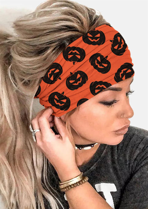 

Halloween Pumpkin Face Wide Headband in Orange. Size