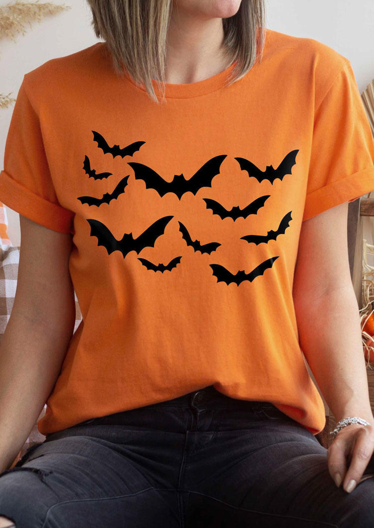 Halloween Bat O-Neck T-Shirt Tee - Orange