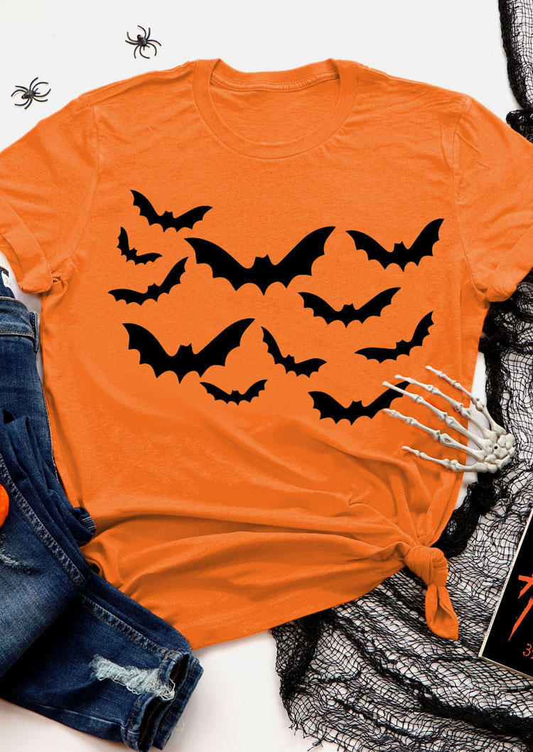 T-shirts Tees Halloween Bat O-Neck T-Shirt Tee in Orange. Size: L,M,S,XL