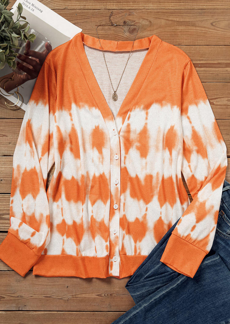 

Cardigans Tie Dye Button Long Sleeve Cardigan in Orange. Size