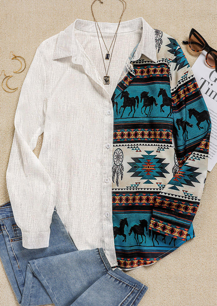 

Shirts Aztec Horse Dreamcatcher Feather Long Sleeve Shirt in White. Size