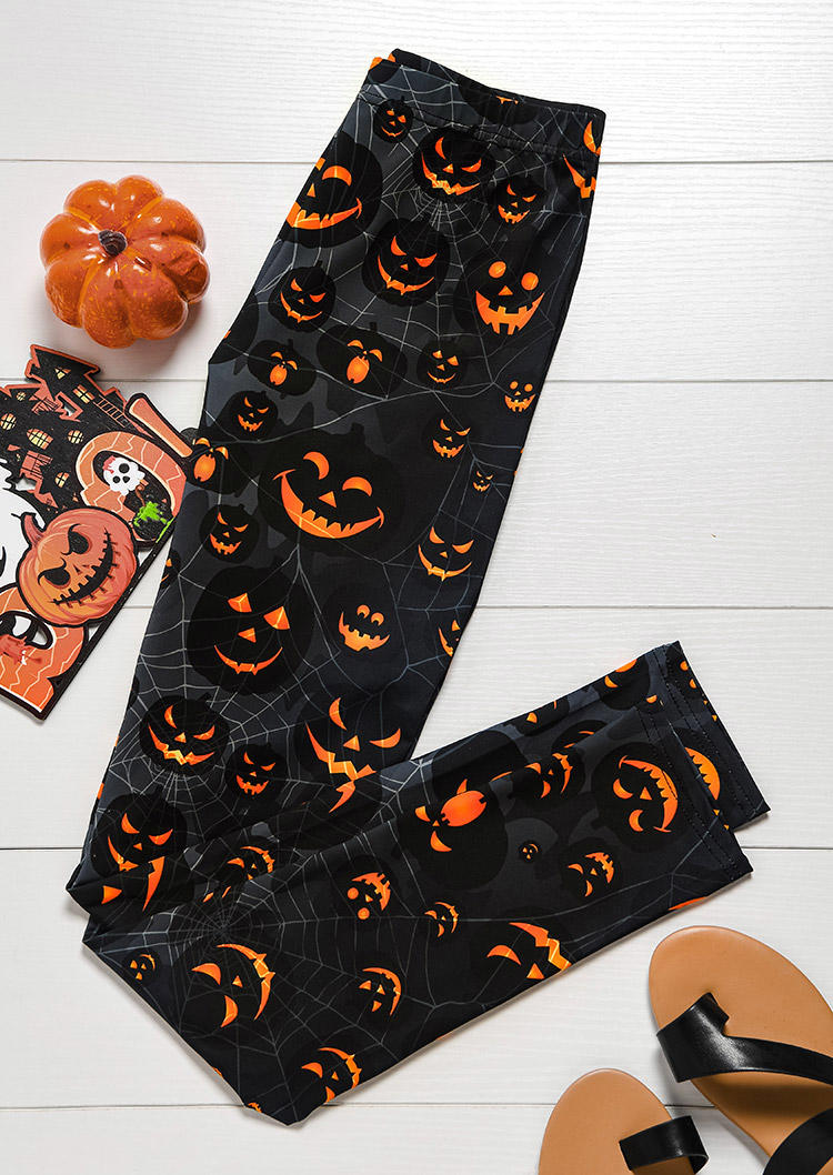 

Leggings Halloween Pumpkin Face High Waist Skinny Leggings in Black. Size