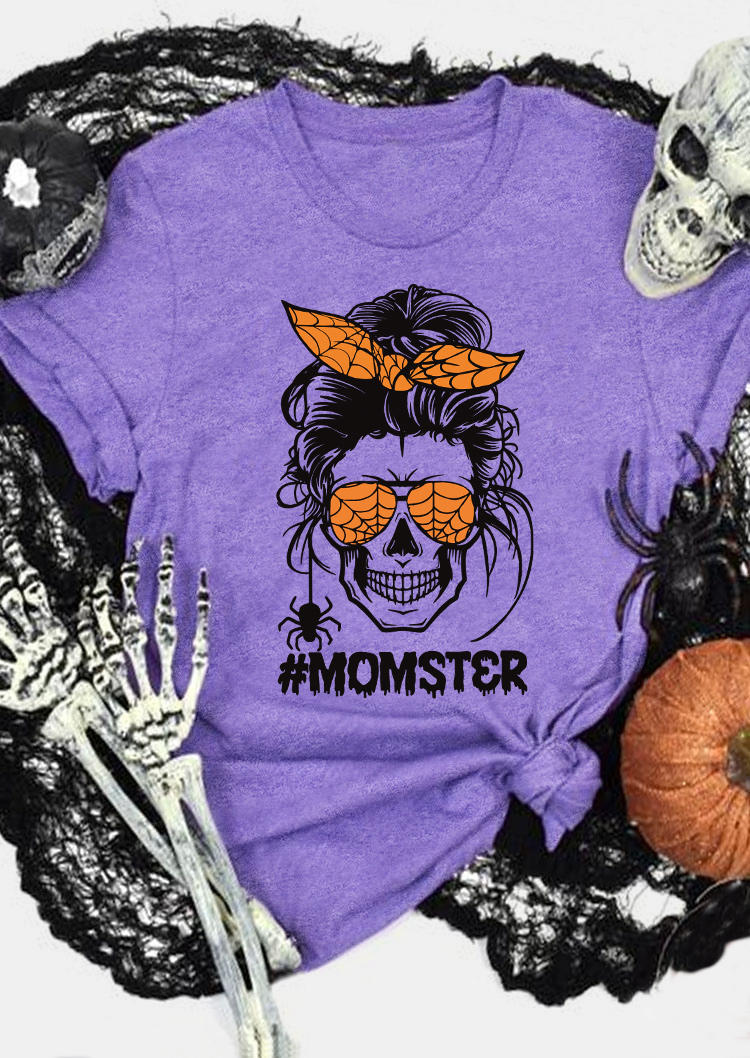 T-shirts Tees Halloween Momster Spider Skull T-Shirt Tee in Purple. Size: M,S,XL
