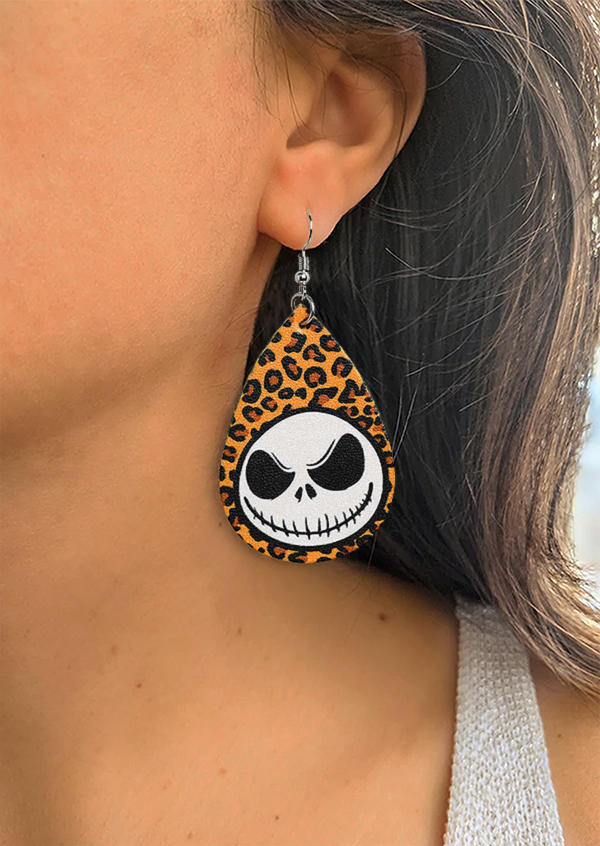 

Earrings Halloween Leopard Skull Hook Earrings in Multicolor. Size