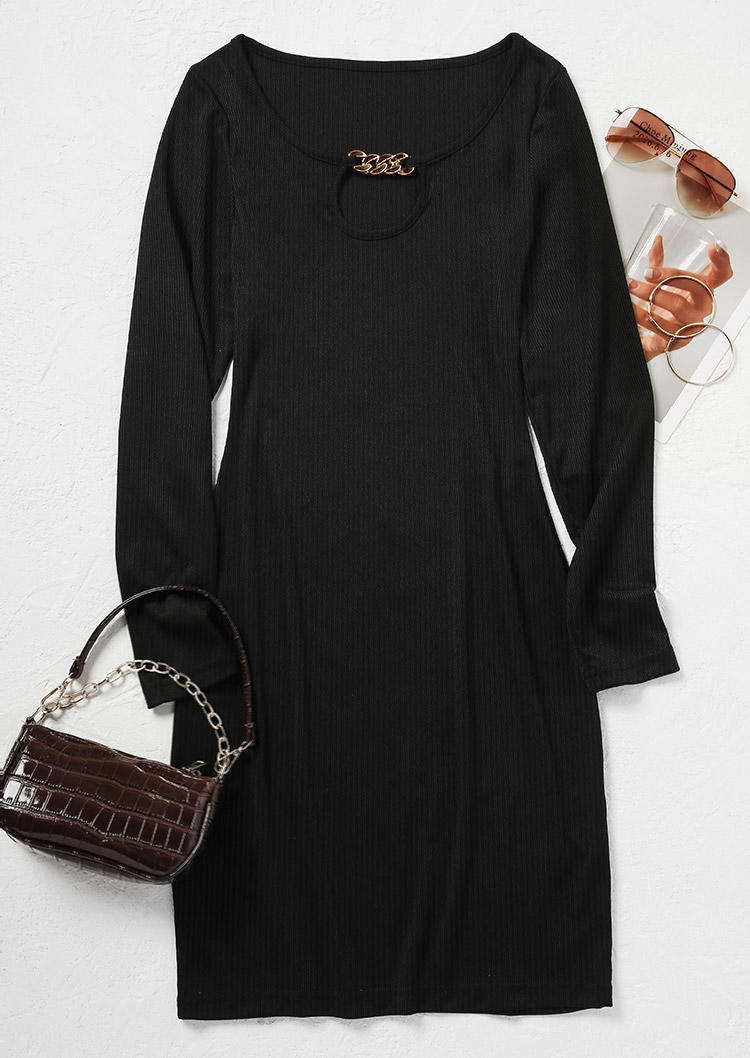 

Mini Dresses Hollow Out Metal Chain Bodycon Dress in Black. Size: L