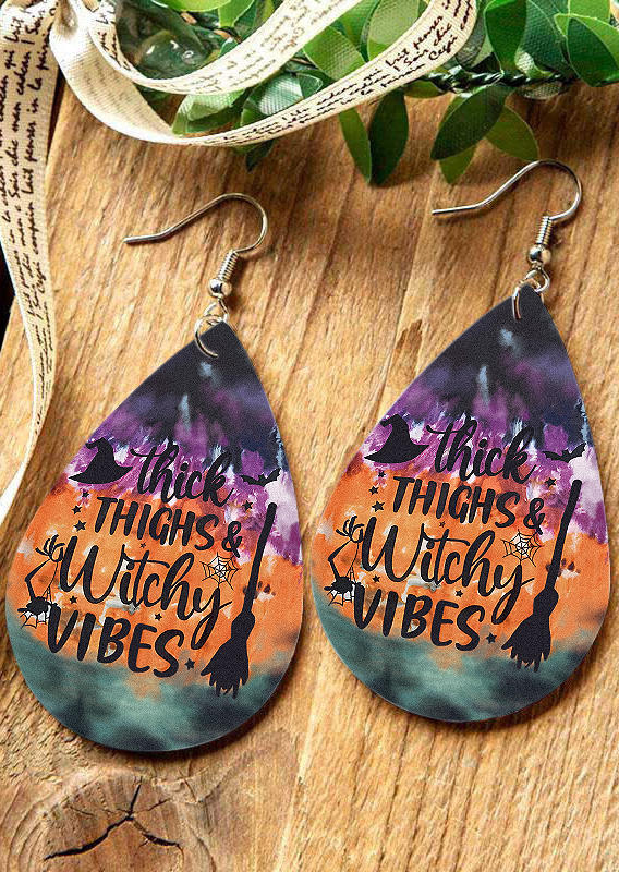 Earrings Halloween Thick Thighs & Witchy Vibes PU Leather Earrings in Multicolor. Size: One Size
