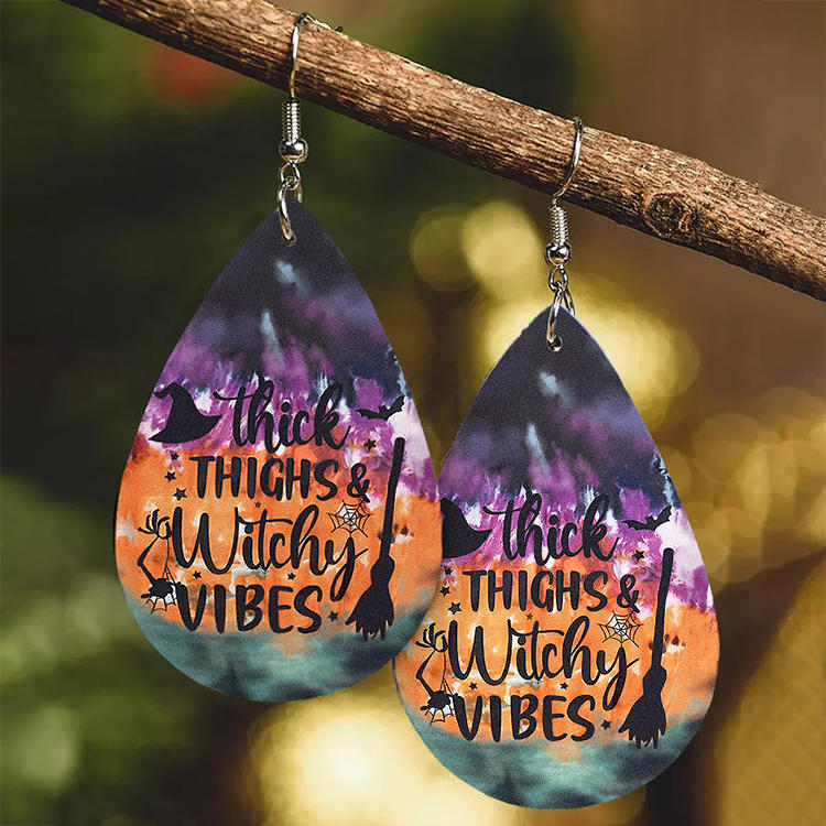 Halloween Thick Thighs & Witchy Vibes PU Leather Earrings
