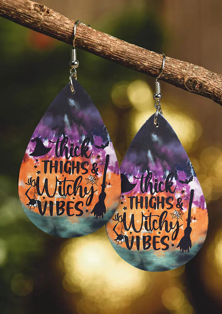 Halloween Thick Thighs & Witchy Vibes PU Leather Earrings