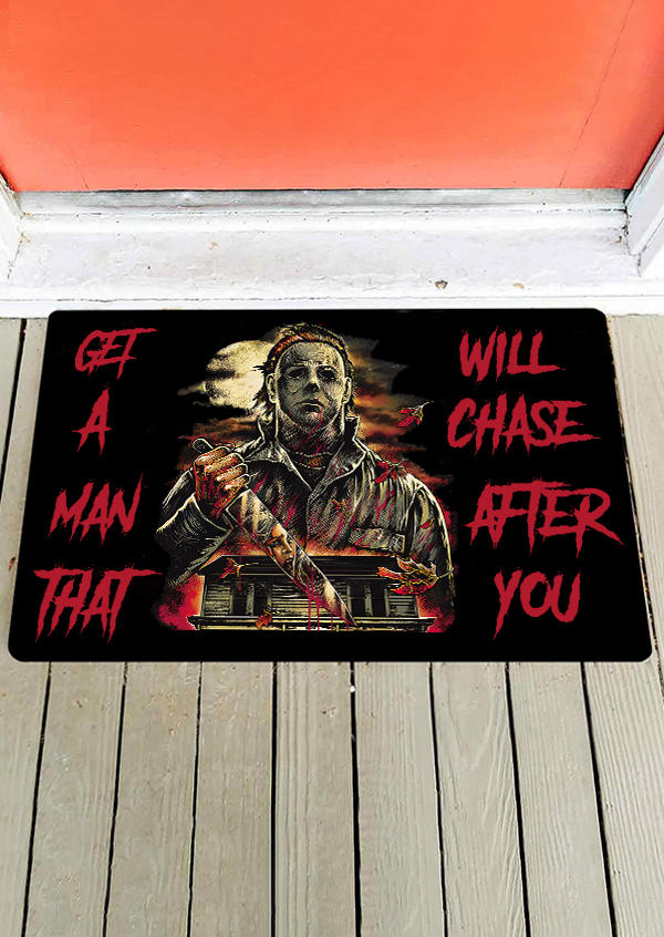 Halloween Get A Man That Will Chase After You Doormat in Multicolor. Size: One Size
