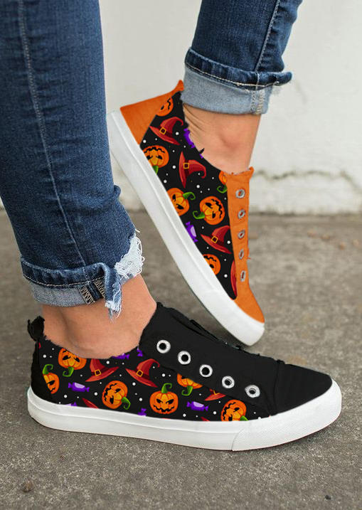 Halloween Pumpkin Face Slip On Flat Sneakers