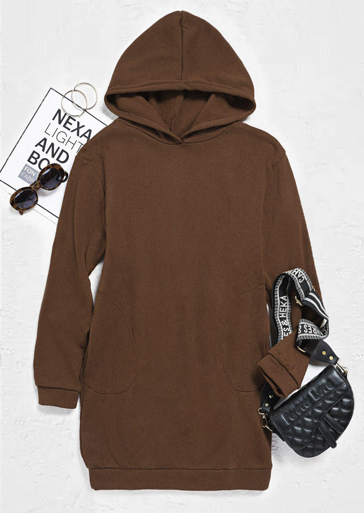 

Midi Dresses Pocket Long Sleeve Hooded Mini Dress - Dark Brown in Brown. Size
