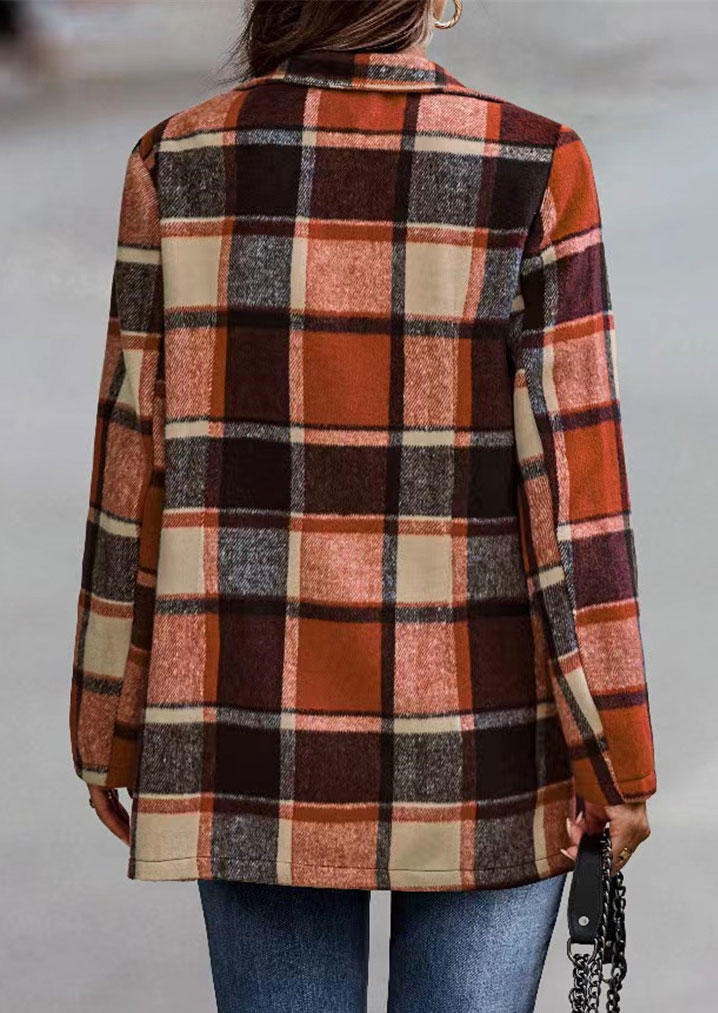 

Coats Colorful Plaid Pocket Long Sleeve Coat in Multicolor. Size