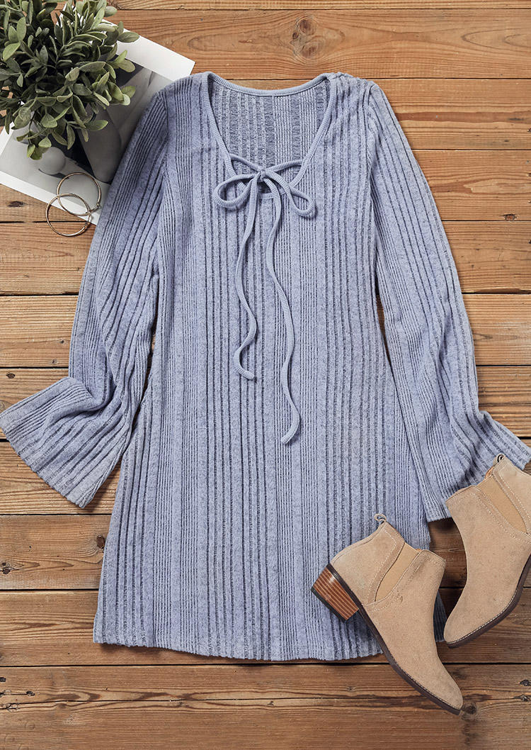 

Mini Dresses Ribbed Tie Knitted Long Sleeve Mini Dress in Gray. Size: L