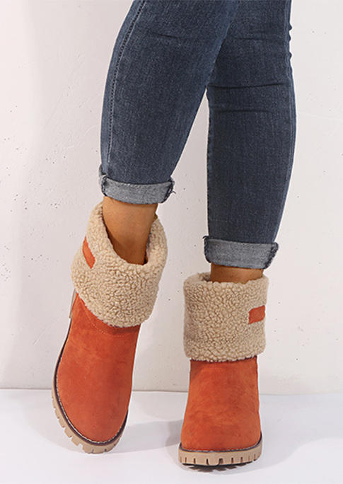 Boots Winter Fur Warm Mid-Calf Snow Boots in Orange. Size: 37,38,39,41