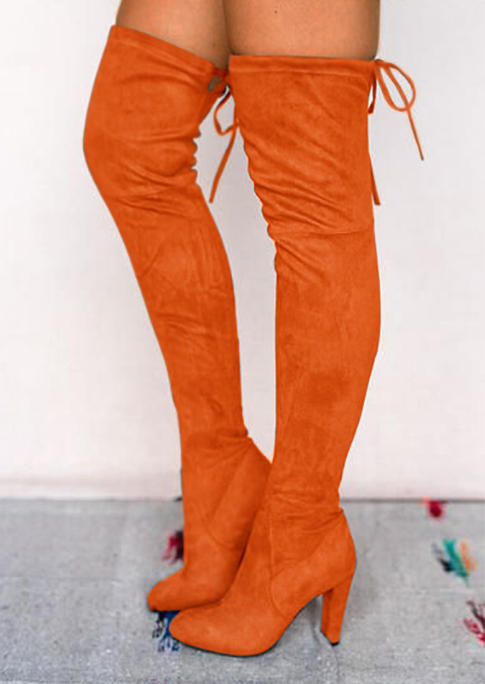 

Boots Tie Over Knee Heeled Boots in Orange. Size