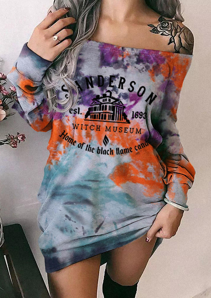 Mini Dresses Halloween Witch Museum Home Of The Black Flame Candle Tie Dye Sweatshirt Mini Dress in Multicolor. Size: M