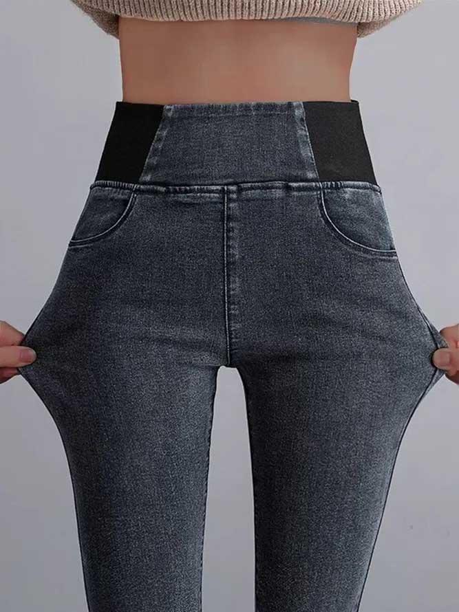 

Pants Pocket Elastic Waist Skinny Denim Pencil Pants - Dark Grey in Gray. Size