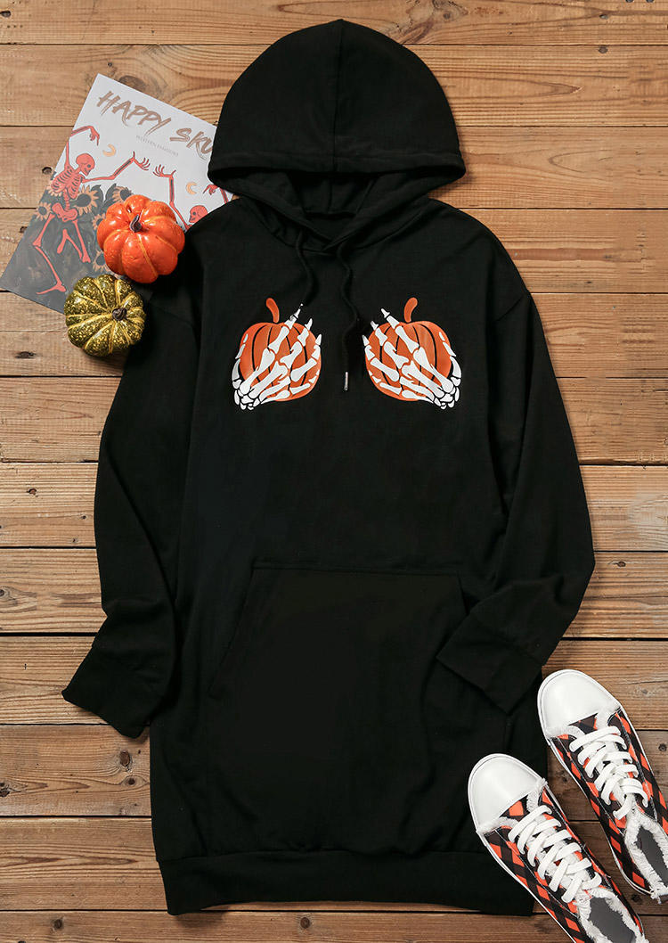 

Mini Dresses Halloween Pumpkin Skeleton Hand Hooded Mini Dress in Black. Size: L,M,,XL