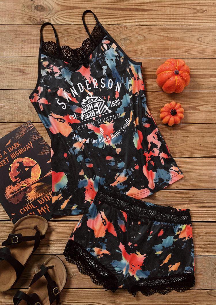 

Sleepwear Halloween Home Of The Black Flame Candle Tie Dye Lace Camisole And Shorts Pajamas Set in Multicolor. Size