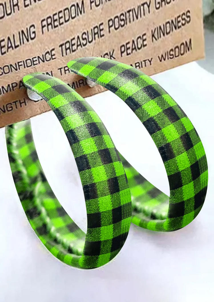 

Earrings Women's Plaid Round Leather Earrings in Green. Size