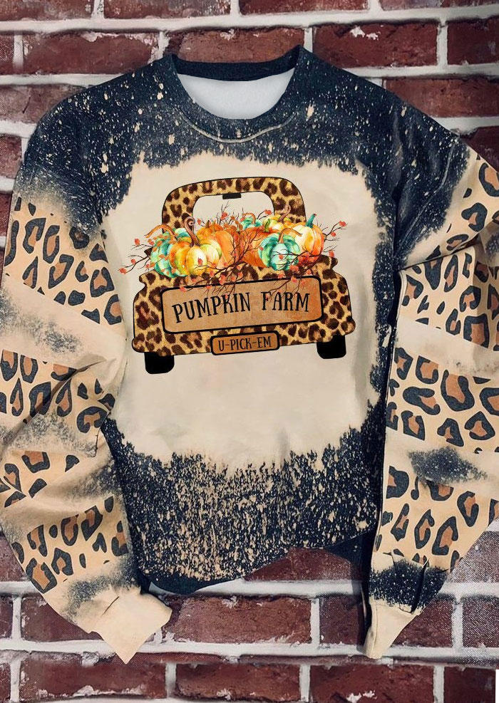 Sweatshirts Pumpkin Farm Leopard Truck Bleached Sweatshirt in Multicolor. Size: L,S,XL