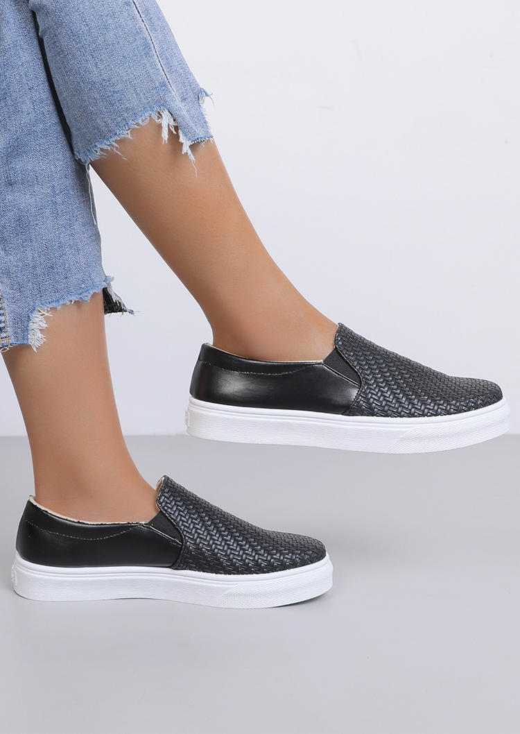 

Sneakers PU Leather Slip On Round Toe Flat Sneakers in Black. Size