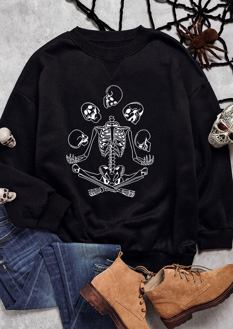 Sweatshirts Halloween Skeleton Skull Pullover Sweatshirt in Black. Size: L,M