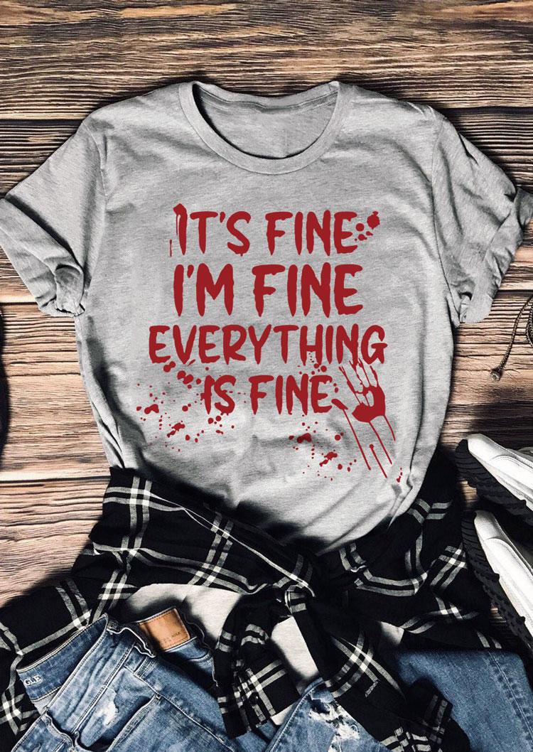 T-shirts Tees Halloween It's Fine I'm Fine Everything Is Fine T-Shirt Tee in Gray. Size: L,M