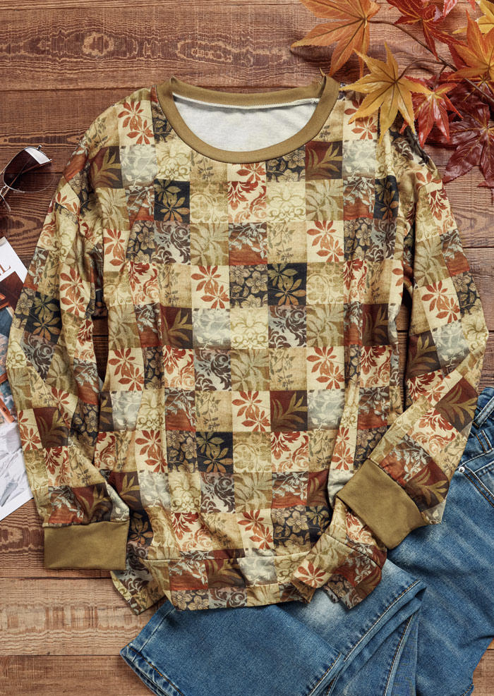 

Sweatshirts Vintage Plaid Floral Pullover Sweatshirt in Multicolor. Size: ,XL