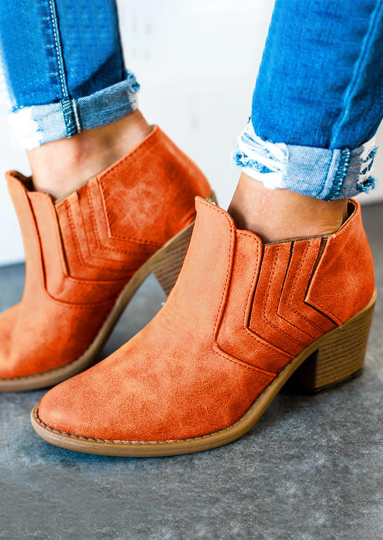 

Boots Round Toe Heeled Boots in Orange. Size