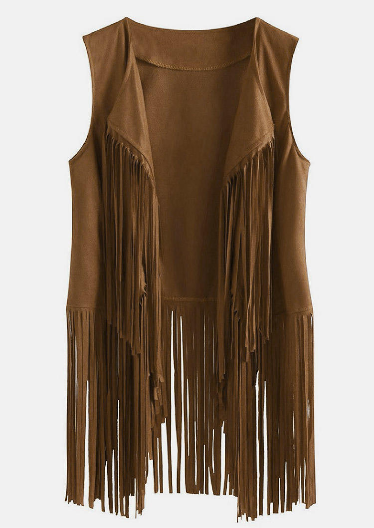 

Coats Tassel Sleeveless Vest Coat in Khaki. Size
