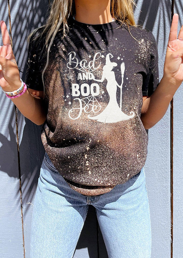 Halloween Bad And Boo Jee Witch Bleached T-Shirt Tee