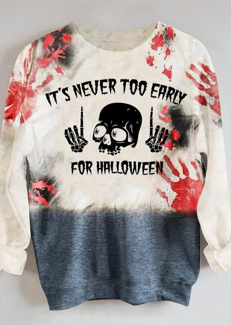 

Sweatshirts It' Never Too Early For Halloween Skeleton Hand Skull Sweatshirt in Multicolor. Size: L,,XL