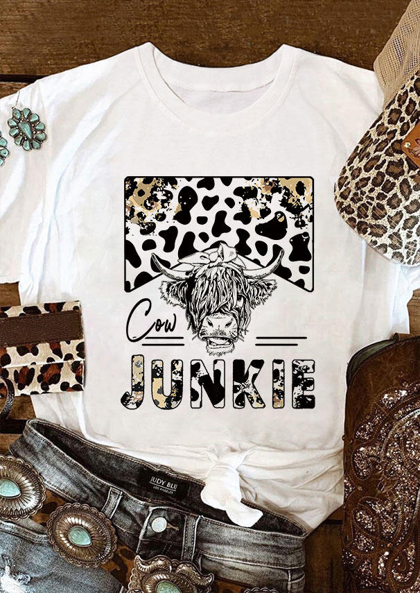 

T-shirts Tees Cow Junkies Highland Cattle O-Neck T-Shirt Tee in White. Size