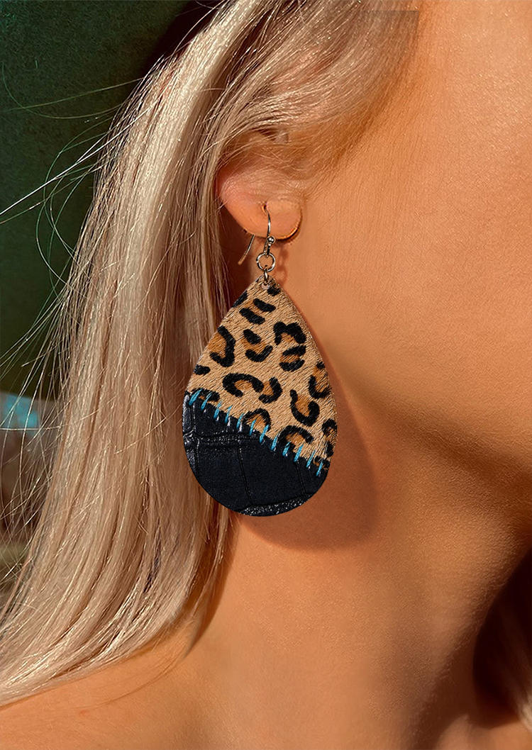Earrings Leopard Splicing PU Leather Hook Earrings in Multicolor. Size: One Size